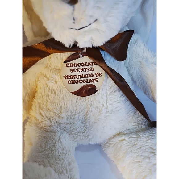 All White Chocolate Scented Plush Bunny Rabbit 15" Sitting‎ Brown Ribbon Stuffed - Picture 4 of 7